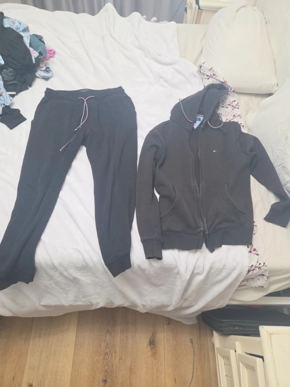 Tommy Hilfiger Black Women's Track Joggers with Pink Drawstring